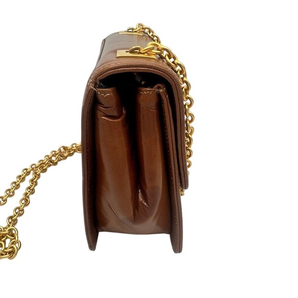 Vintage Brown Leather Gold Sun Medallion Chain Shoulder Bag USA Made - Picture 9 of 16